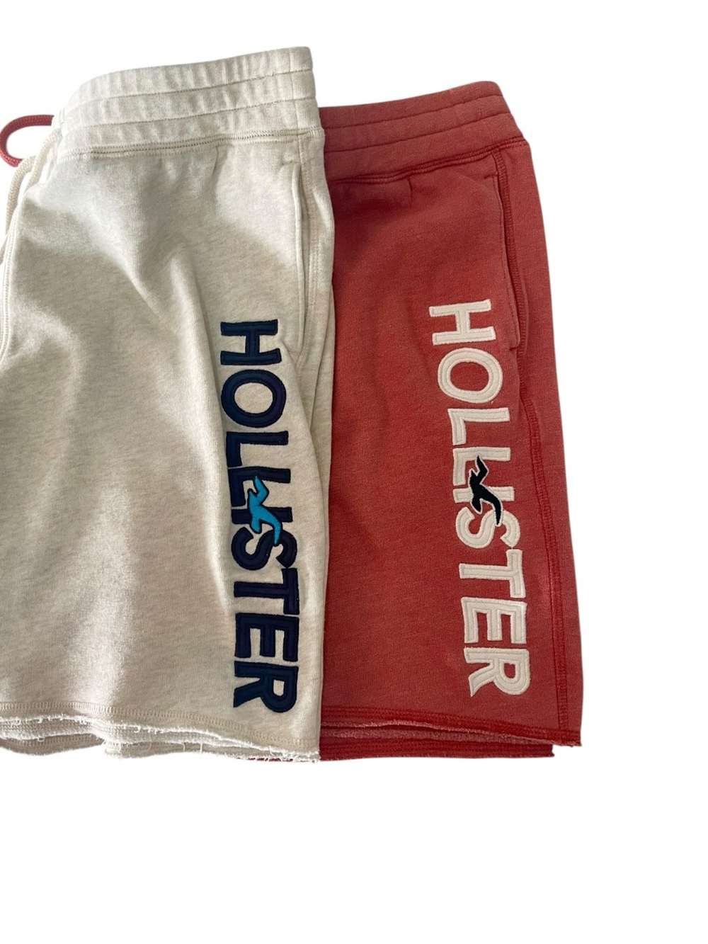 Hollister Men’s Small Y2K Logo Sweat Shorts Raw Hem Gray Red 2 Pair Lot